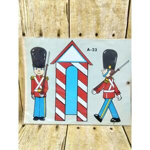 2 Vtg Decorcal Hand Painted Decals Toy Soilders Gaurd House